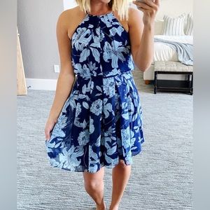 NWT Eliza J Blue Floral Chiffon Cocktail Dress - Size 2